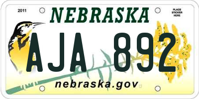 NE license plate AJA892