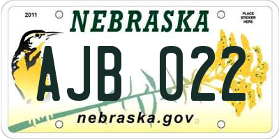 NE license plate AJB022