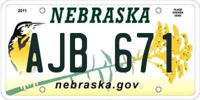 NE license plate AJB671