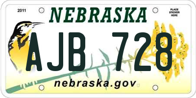 NE license plate AJB728
