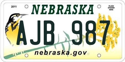 NE license plate AJB987