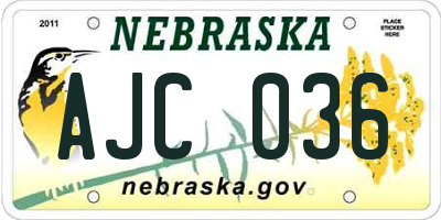 NE license plate AJC036