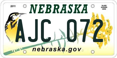 NE license plate AJC072