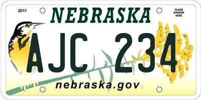 NE license plate AJC234