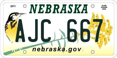 NE license plate AJC667