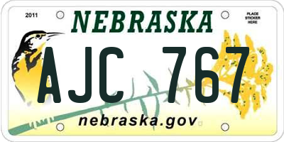NE license plate AJC767
