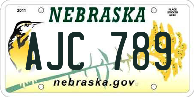 NE license plate AJC789
