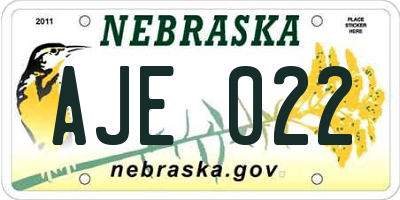 NE license plate AJE022