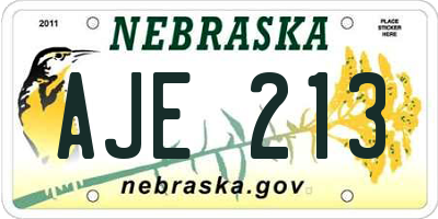 NE license plate AJE213