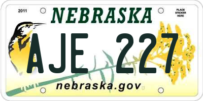 NE license plate AJE227