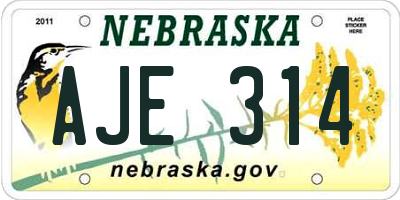 NE license plate AJE314
