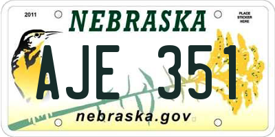 NE license plate AJE351