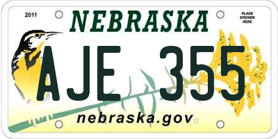 NE license plate AJE355