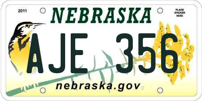 NE license plate AJE356