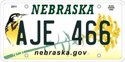 NE license plate AJE466