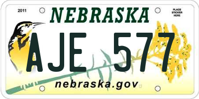 NE license plate AJE577