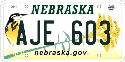 NE license plate AJE603