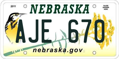 NE license plate AJE670
