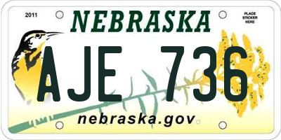 NE license plate AJE736