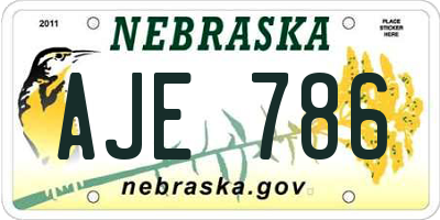 NE license plate AJE786