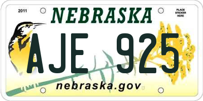 NE license plate AJE925