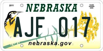 NE license plate AJF017