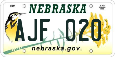 NE license plate AJF020