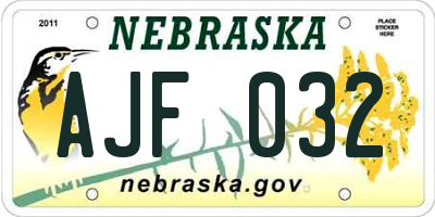 NE license plate AJF032