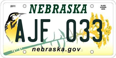 NE license plate AJF033