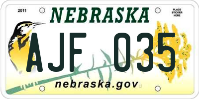 NE license plate AJF035