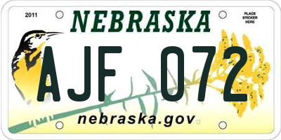 NE license plate AJF072