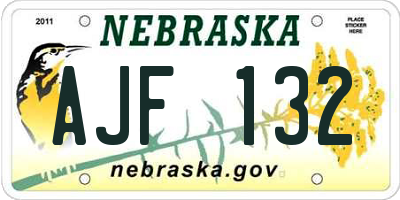 NE license plate AJF132