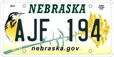 NE license plate AJF194