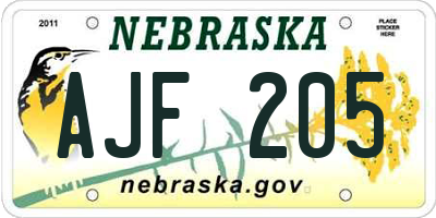 NE license plate AJF205