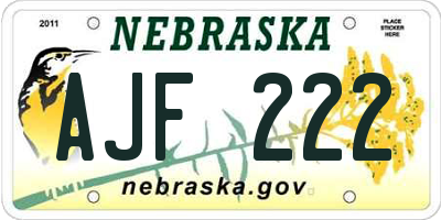 NE license plate AJF222