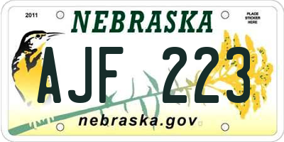 NE license plate AJF223
