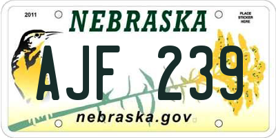 NE license plate AJF239