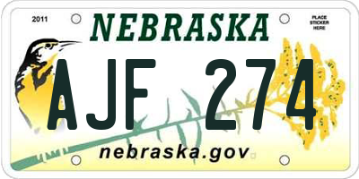 NE license plate AJF274