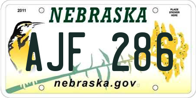 NE license plate AJF286