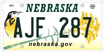 NE license plate AJF287