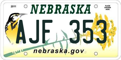 NE license plate AJF353