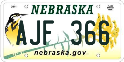 NE license plate AJF366