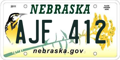 NE license plate AJF412