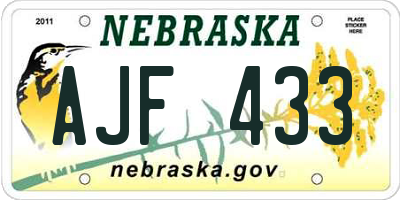 NE license plate AJF433