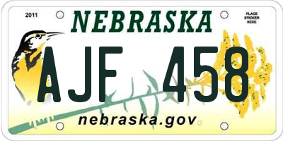 NE license plate AJF458