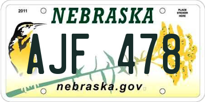 NE license plate AJF478