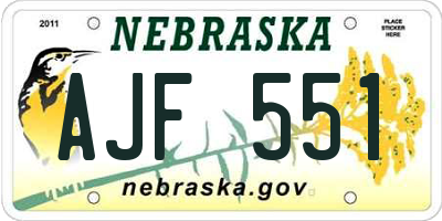 NE license plate AJF551