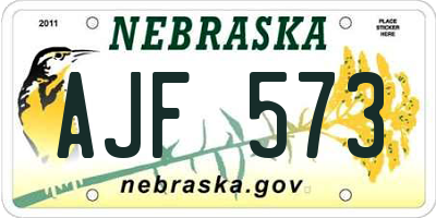 NE license plate AJF573