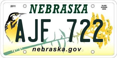 NE license plate AJF722