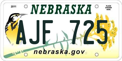 NE license plate AJF725